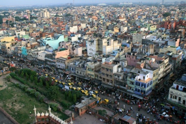 Blick über Old Delhi vom Minarett der Jama Masjid