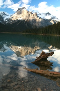 Spiegelndes Wasser im Emerald Lake im Yoho National Park.