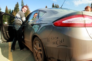 Unser Auto war hier und da etwas schmutzig gewurden.